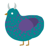 A teal and overcast chicken with a speckle pattern