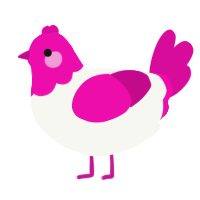 A white and fuchsia chicken with a head pattern