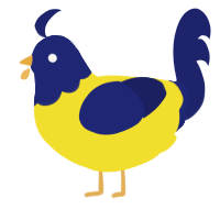 A yellow and navy chicken with a head pattern