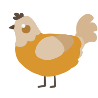 A orange and beige chicken with a head pattern