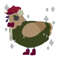 A olive and beige chicken with a head pattern