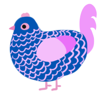 A ultramarine and lavender chicken with a lace pattern