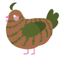 A brown and olive chicken with a bar pattern