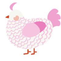 A white and pink chicken with a lace pattern