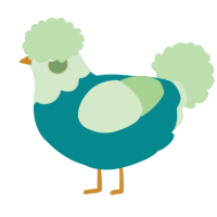 A teal and gluppy chicken with a head pattern