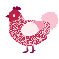 A crimson and rose chicken with a double-lace pattern