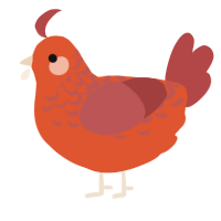 A vermilion and red chicken with a half-lace pattern