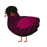 A black and maroon chicken with a lace pattern