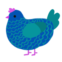 A ultramarine and teal chicken with a lace pattern