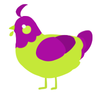 A lime and plum chicken with a head pattern
