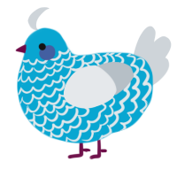 A cerulean and mist chicken with a lace pattern