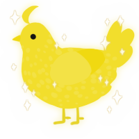 A yellow chicken with a speckle pattern