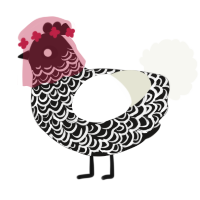 A sable and white chicken with a double-lace pattern