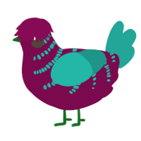 A wine and turquoise chicken with a half-bar pattern