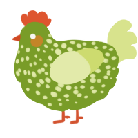 A chartreuse and lemon chicken with a speckle pattern