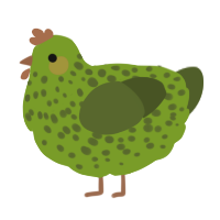 A chartreuse and olive chicken with a speckle pattern