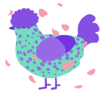A mint and blurple chicken with a speckle pattern