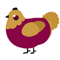 A maroon and gold chicken with a head pattern