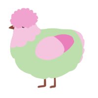 A gluppy and pink chicken with a head pattern