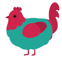 A turquoise and crimson chicken with a head pattern