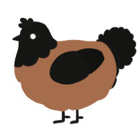 A brown and black chicken with a head pattern