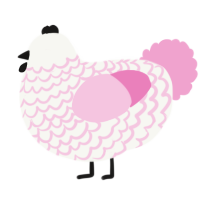 A white and pink chicken with a lace pattern