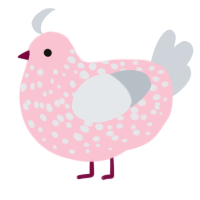 A rose and mist chicken with a speckle pattern