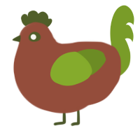 A russet and chartreuse chicken