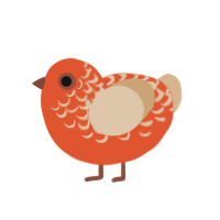 Laverne, a vermilion and cream chicken with a half-lace pattern