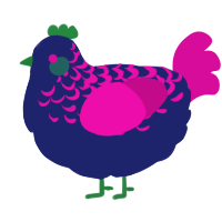 A navy and fuchsia chicken with a half-lace pattern