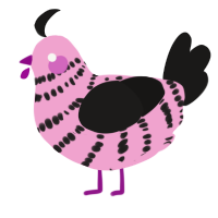 A pink and sable chicken with a bar pattern