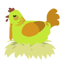 A lime and ochre chicken with a neck-band pattern