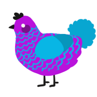 A amethyst and cerulean chicken with a lace pattern