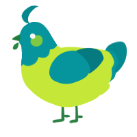 A lime and teal chicken with a head pattern