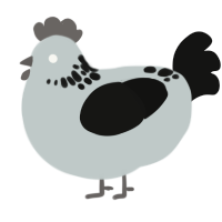 A silver and black chicken with a neck-speckle pattern