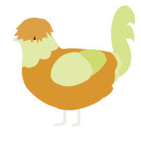 A orange and lemon chicken with a head pattern