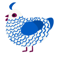 A white and ultramarine chicken with a lace pattern