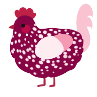 A maroon and rose chicken with a speckle pattern