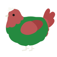 A viridian and red chicken with a head pattern