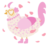 A cream and pink chicken with a speckle pattern