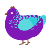 A violet and aqua chicken with a half-lace pattern