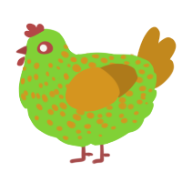 A grass and ochre chicken with a speckle pattern