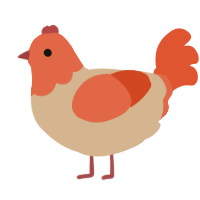 A beige and vermilion chicken with a head pattern