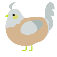 A beige and silver chicken with a head pattern