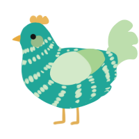 A turquoise and gluppy chicken with a bar pattern
