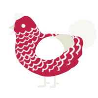 A crimson and white chicken with a lace pattern