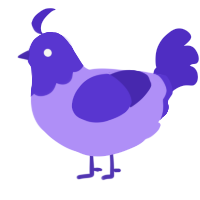 A lilac and indigo chicken with a head pattern