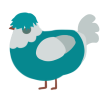 A teal and silver chicken with a head pattern