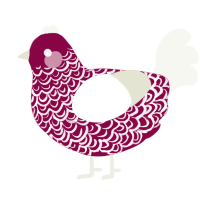A maroon and white chicken with a double-lace pattern