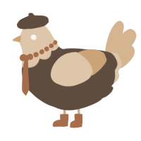 A bark and beige chicken with a head pattern